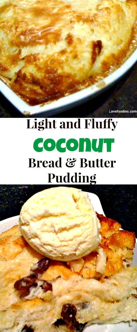 Light Fluffy Coconut Bread and Butter Pudding. Similar to French Toast only much fluffier. Great served warm from the oven just as it is or like me, with a blob of creamy coconut ice cream too! | Lovefoodies.com Coconut Bread Pudding, French Coconut Pie, Almond Milk Recipes, Butter Pudding, Coconut Bread, Coconut Pie, Coconut Ice, Bread And Butter Pudding, Bread Pudding Recipe