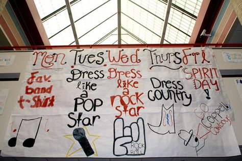 Homecoming Week Dress Up Ideas | Photo Gallery: Please Don’t Stop the Music – Homecoming Week 2011 Homecoming Week Themes Days, School Spirit Ideas Pep Rally, Spirit Week Themes, Spirit Day Ideas, School Spirit Posters, Dress Up Days, Rally Idea, Homecoming Decorations, Dress Up Ideas