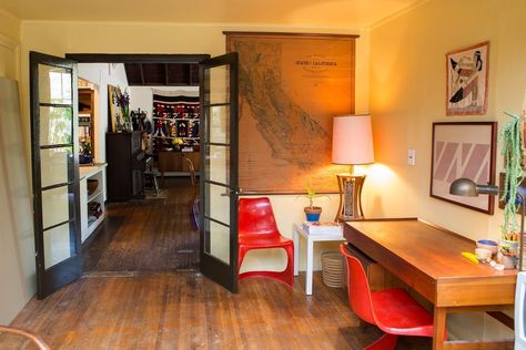 Kristin & Derek's Musical Laurel Canyon Lodge Laurel Canyon Home, Antique School Desk, David Crosby, Lodge House, Mid Century Credenza, Joni Mitchell, Laurel Canyon, Dresser Sets, Cantilever Chair