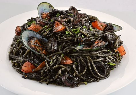 Pasta in Squid Ink Sauce Recipe | How to Cook Pasta in Squid Ink Sauce Squid Ink Recipes, Squid Ink Pasta Recipe, Squid Ink Spaghetti, Ink Pasta, Pasta Brands, Squid Ink Pasta, Lunch Meals, Vegetable Snacks, Best Dinner