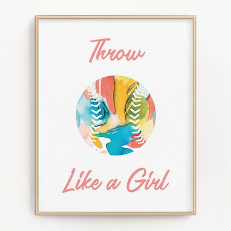 Summer softball season is here! Why not honor your mighty girls with a print that celebrates their strength? Softball Room Decor, Softball Art, Softball Room, Softball Posters, Basketball Artwork, Throw Like A Girl, Softball Stuff, Highlights Kids, School Locker