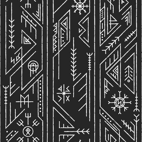 Patrón transparente vikingo monocromo ne... | Premium Vector #Freepik #vector #papel-decorativo #patrones #seamless-pattern #patrones-fondo Nordic Pattern Viking, Viking Pattern Design, Viking Graphic Design, Viking Designs Pattern, Nordic Viking Aesthetic, Mythology Pattern, Hoodie Design Inspiration, Vikings Aesthetic, Norse Patterns