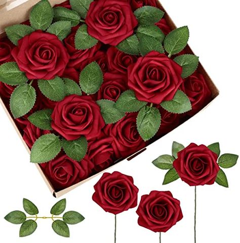 InnoGear Artificial Flowers, 50 Pcs Faux Flowers Fake Flowers Dark Red Roses Perfect for DIY Wedding Bouquets Centerpieces Bridal Shower Party Home Flower Arrangement Decorations Diy Wedding Bouquets, Home Flower Arrangements, Fake Roses, Dark Red Roses, Diy Flores, Bridal Shower Centerpieces, Making A Bouquet, Foam Roses, Diy Wedding Bouquet