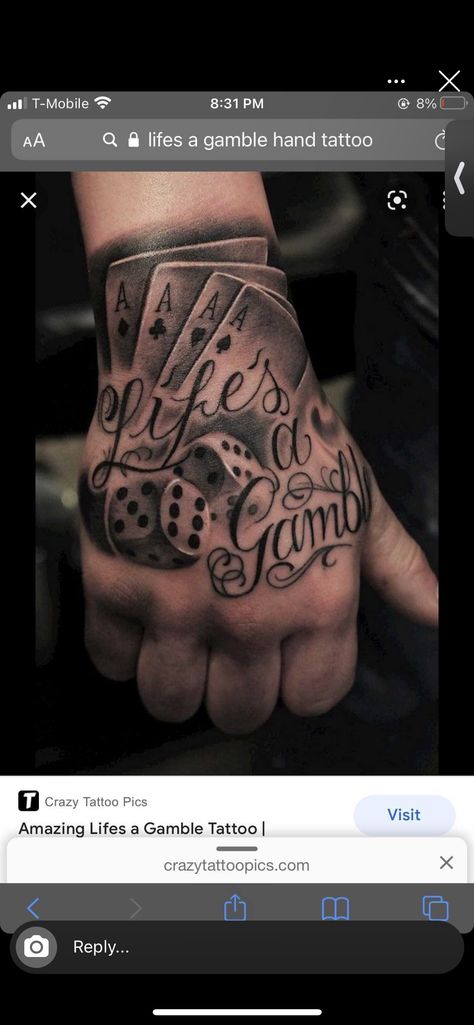 Life's A Gamble Tattoo, Lifes A Gamble Tattoo, Gamble Tattoo, Money Rose Tattoo, Fist Tattoo, Herren Hand Tattoos, Arm Tattoos Drawing, Maching Tattoos, Vegas Tattoo