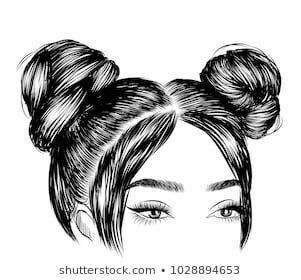 Fashion Illustration Hair, Idea For Business, Double Hair Buns, Black Hair Bun, Cute Bun, Cute Bun Hairstyles, High Fashion Hair, Visit Card, Pop Art Drawing