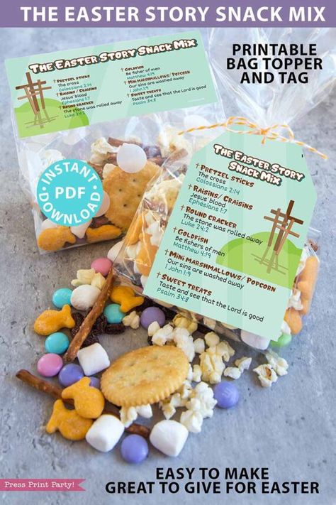 Scripture Treats, Easter Story Snack, Church Snacks, Easter Snack Mix, Easter Snack, The Easter Story, Easter Sunday School, Easter Snacks, Easter Story