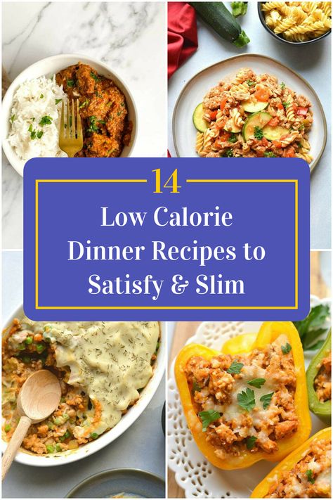 Collage of 4 low calorie dinner recipes. Low Calorie Dinner Recipes, Low Calorie Dinner, Low Calorie Recipes Dinner, Flavorful Meals, Low Calorie Dinners, Light Salad, Feeling Guilty, Wellness Goals, Dinner Options