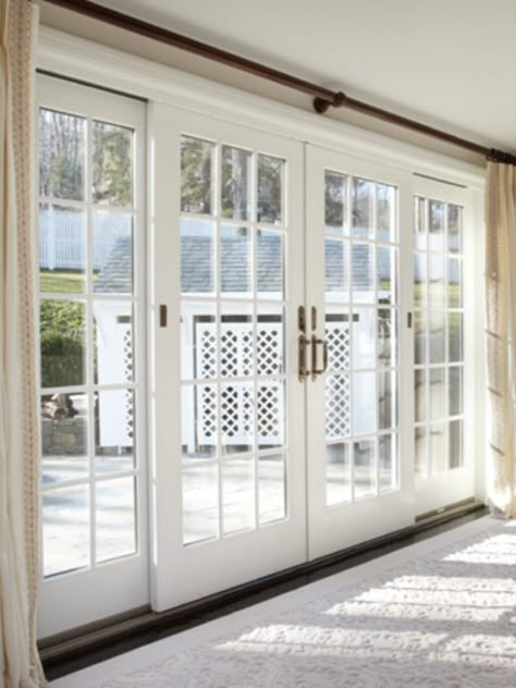 Sliding French Doors Patio, Sliding French Doors, Door Window Treatments, Glass Doors Patio, French Doors Exterior, Sunroom Designs, French Doors Patio, Kitchen Window Treatments, Sliding Patio Doors