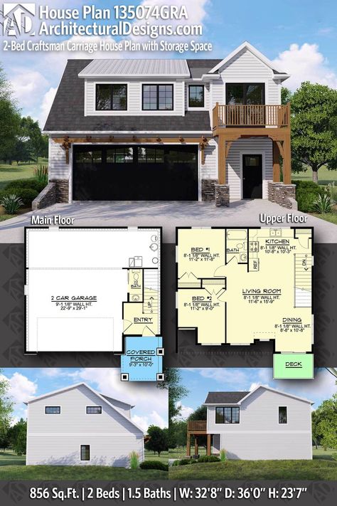 House Plan 135074GRA gives you 850 square feet of living space with 2 bedrooms and 1.5 baths over a 2 Car Garage 1 Bedroom Carriage House Plans, Suite Above Garage Floor Plans, House On Top Of Garage Floor Plans, Garage Apartment Plans Single Story, Garage With House Above, Barndo Garage With Apartment, Double Garage With Apartment Above, Garage Apartment Plans 2 Bedroom Carriage House, Garage With 2 Bedroom Apartment Above