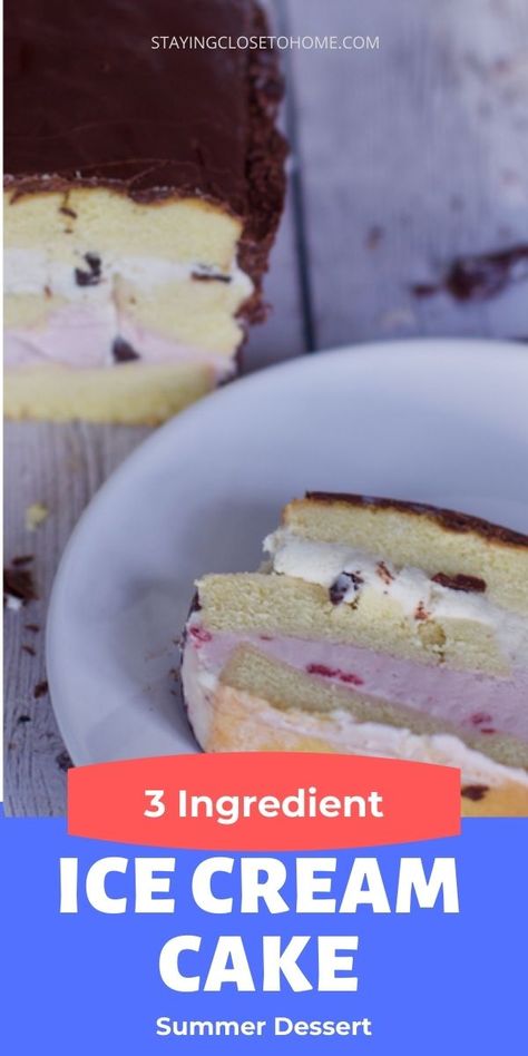 3 ingredient ice cream cake recipe can be put together in minutes. Pound Cake Ice Cream Cake, 3 Ingredient Ice Cream, Turtle Ice Cream, Easy Summer Dessert, Easy Ice Cream Cake, Icebox Cake Recipes, Cream Cake Recipe, Ice Cream Cake Recipe, Yummy Ice Cream