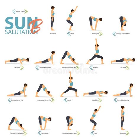 Sun Salutation B, Yoga Sun Salutation, Yoga Vector, Woman Exercising, Body Stretching, Exercise To Reduce Thighs, Healthy Plan, Yoga Posen, International Yoga Day