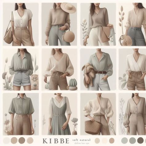 Muted Outfits Women, Muted Cool Color Outfits, Soft Autumn Business Casual, Soft Summer Casual Outfits, Soft Autumn Outfits For Summer, Soft Summer Neutrals, Soft Natural Summer Outfits, Kibbe Soft Natural Outfit, Soft Natural Kibbe Style