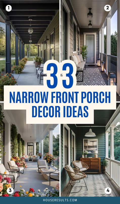 Make the most of your space with our narrow front porch decor ideas! 🌿🪴 Our guide is packed with tips to transform your porch into a charming retreat. These narrow front porch decor ideas will inspire you to create a cozy and inviting outdoor space. Check them out! 👉 #HomeInspo #PorchDecor #NarrowPorch Covered Front Entryway Ideas Exterior, Southern Porch Decorating Ideas, Long Front Porch Decor, New England Front Porch, Front Porch Designs Ideas, Long Porch Decor, Enclosed Side Porch Ideas, How To Decorate A Long Porch, Front Porch Ideas Narrow