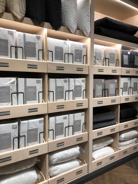 Retail Interior Design, Showroom Display, Retail Shelving, Craft Display, Store Windows, Craft Stash, Linen Store, Retail Interior, Store Design Interior