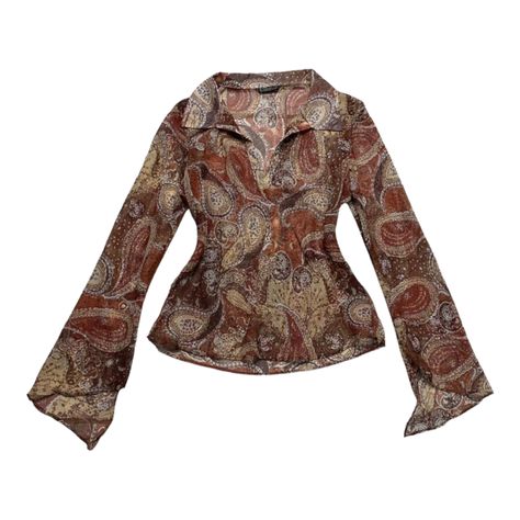 Blouse Png, Png Shirts, 1970s Outfits, Thrift Wishlist, 70s Clothes, 70s Tops, Flare Blouse, Paisley Print Shirt, 70s Clothing