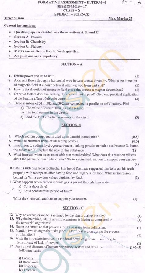 CBSE Class 10 SA1 Question Papers - Science | AglaSem Schools Cbse Class 10 Science Notes, Tips For Class 10 Cbse, Previous Year Question Paper Class 10, Sst Notes Class 10, Cbse Class 10 Study Tips, How To Score 90% In Boards Class 10, Class 10 Cbse Notes, Class 10 Sst Notes, Class 10 Science Notes Chemistry