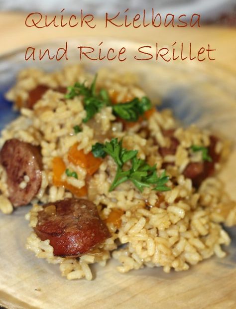 This Quick Kielbasa and Rice Skillet is an easy weeknight meal that can be thrown together in a hurry Kielbasa Recipes Rice, Kielbasa And Rice Recipes, Kielbasa And Beans, Kielbasa And Rice, Kielbasa Rice, Turkey Kielbasa, Supper Tonight, Everyday Dinners, Veggie Skillet