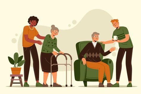 Charity Activities, Diverse People, Isometric Illustration, Cat Vector, Disabled People, Elderly People, Family Support, Elderly Care, Senior Citizen