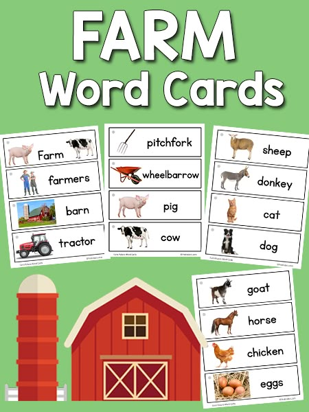 Farm Picture Word Cards: Free Printable from PreKinders.com Preschool Word Walls, Farm Vocabulary, Farm Picture, Farm Activities Preschool, Farm Animals Preschool, Farm Lessons, Farmer Tractor, Farm Animals Activities, Cards With Pictures