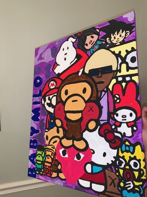 Bape Decor, Bape Monkey Painting, Hype Beast Painting, Bape Drawings, Bape Paintings, Hypebeast Painting, Cartoon Drawing Ideas, Bape Art, Hypebeast Art