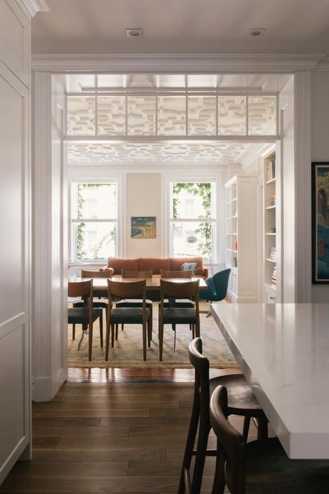 Interior Wall Transom Between Rooms, French Doors With Transom Above, Floor To Ceiling Windows Nyc Apartment, Remove Dining Room Wall To Expand Kitchen, Interior French Doors With Transom, Nate And Jeremiah Home, Nate And Jeremiah Home Project, Cased Opening, Nate And Jeremiah