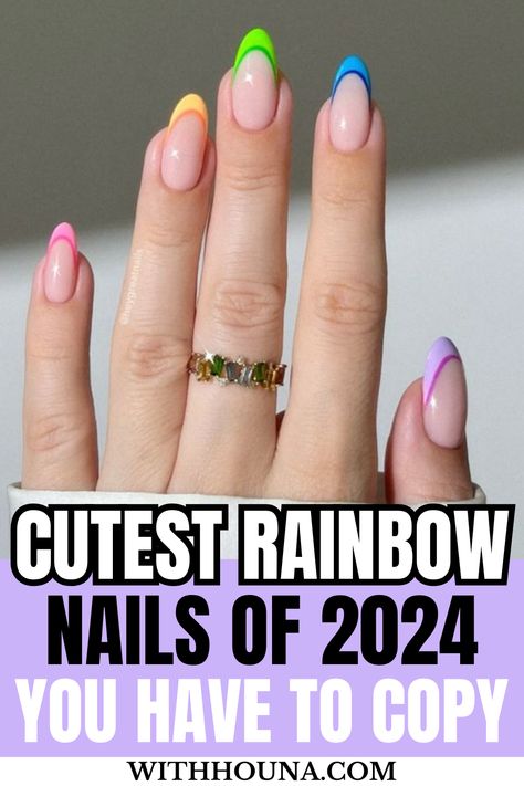 Rainbow nails are a hit lately and if you're looking for the best rainbow nails of 2024 and rainbow nail designs to recreate. Thus, we've got you everything from rainbow nail art designs, pastel rainbow nails, neon rainbow nails, rainbow nail art, cute rainbow nails, pink rainbow nails, rainbow French tip nails, rainbow nail ideas, and so much more. Pastel Rainbow Nail Designs, French Tip Rainbow Nails, Pride French Tip Nails, Rainbow Dip Nails, Pink Rainbow Nails, Nail Art Designs Pastel, Multicolor French Tip Nails, Rainbow Tip Nails, Cyprus Nails