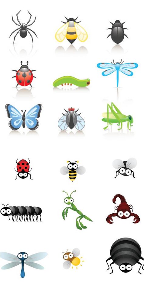 Cute cartoon insects vector. We have over 10,000+ pictures. All images on the site vectorpicfree.com free for download and ready for print. Cartoon Insects, Insect Clipart, Bug Tattoo, Insect Tattoo, Vector Graphics Design, Rock Painting Ideas Easy, Animal Activities, Vector Free Download, Rock Crafts