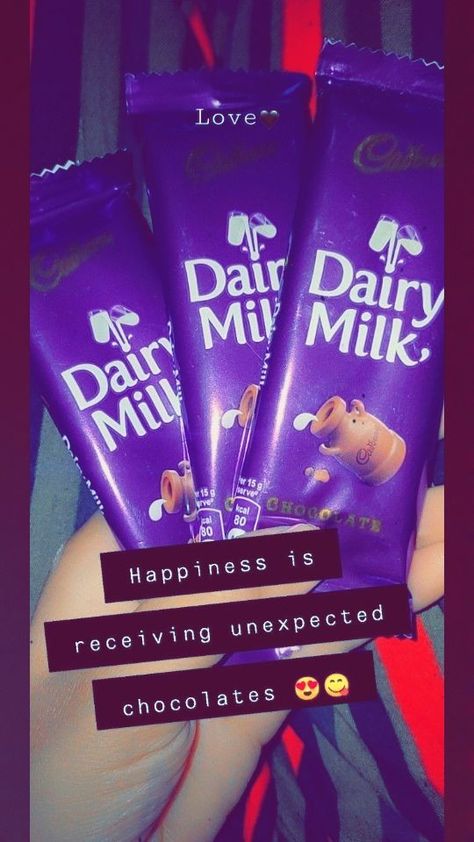 Happiness is receiving unexpected chocolates 😍😋 Dairy Milk Chocolate Snap, Chocolate Lovers Quotes, Dairy Milk Silk, Love Dairy, Eating Food Funny, Funny Snapchat Pictures, Chocolate Pictures, Food Captions, Dairy Milk Chocolate