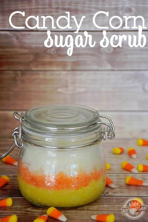 Make Candy Corn Sugar Scrub {The Perfect Teacher Gift} Kids Activities Blog Fun Homemade Gifts, Candy Corn Crafts, Sugar Scrub Homemade, Homemade Scrub, Sugar Scrub Recipe, Sugar Scrub Diy, Diy Body Scrub, Diy Scrub, Sugar Scrubs