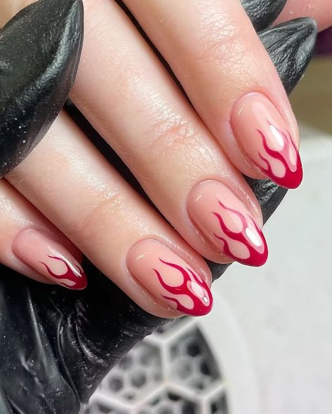 Blood French Tip Nails, Red Nails For Prom, Nails For Prom, Tip Nail Ideas, French Tip Nail Ideas, Tuxedo Nails, Red French Tips, Flame Nail Art, Cherry Girl