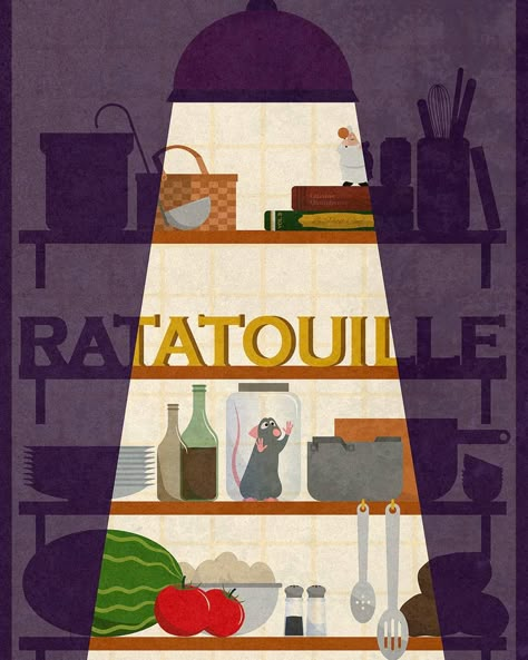 Ratatouille Poster, Ratatouille Aesthetic, Ratatouille Party, Ratatouille Movie, Disney Ratatouille, Vintage Disney Posters, Ratatouille Disney, Minimalist Retro, Film Poster Design