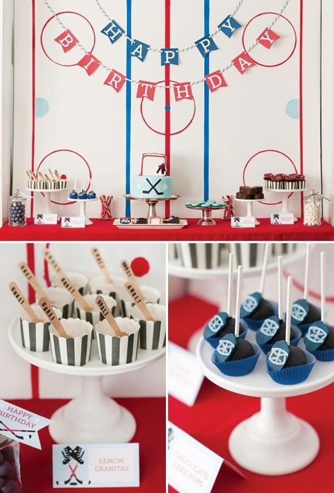 Hockey Party Activities, 1st Birthday Hockey Theme, Hockey Themed Birthday Party, Hockey Birthday Party, Hockey Birthday Parties, Hockey Tape, Hockey Party, Hockey Birthday, Party Hostess