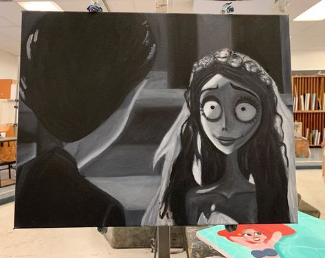 Tim Burton Painting Easy, Corpse Bride Art Painting, Painting Ideas Corpse Bride, Corpse Bride Painting Easy, Tim Burton Painting, Corpse Bride Painting, Corpse Bride Art, Dark Tumblr, Diy Pottery Painting