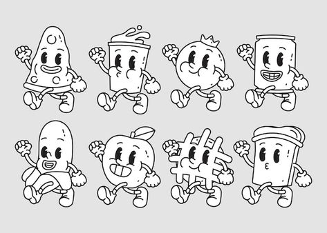 Rubber Hose Reference, 1940s Cartoons Style, Retro Cartoon Art Style, Rubberhose Character Design, Retro Cartoons Aesthetic, Rubber Hose Style Art, Retro Character Design, Running Character, Rubberhose Style