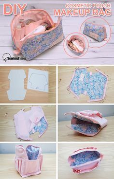 DIY Makeup pouch bag | 꽃무늬 메이크업 파우치 | Cosmetics bag tutorial - sewing pattern #sewingtimes Makeup Pouch Diy, Cosmetic Bag Tutorial, Pochette Diy, Natural Make Up Tutorial, Sewing Handbag, Diy Makeup Bag, Tutorial Sewing, Natural Make Up Looks, Pouch Diy