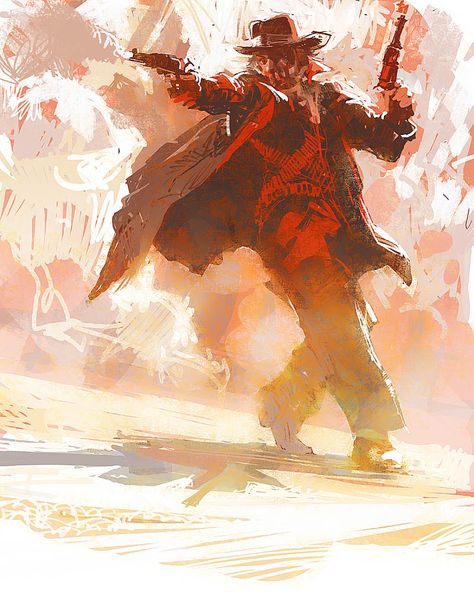 Cowboy by Craig Mullins. Gunman Pose Reference, Running Reference, Western Gunslinger Art, Craig Mullins, Running Pose, Weird West, Western Artwork, Wilde Westen, West Art