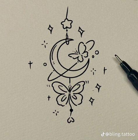 Moon Doodles Aesthetic, Aesthetic Doodles Wallpaper, Simple Aesthetic Border Design, Simple Easy Mandala Art, Moon Butterfly Aesthetic, Star Vs Forces Of Evil Tattoo, Space Themed Drawings, Astronomy Tattoo Ideas, Moon Doodle Art