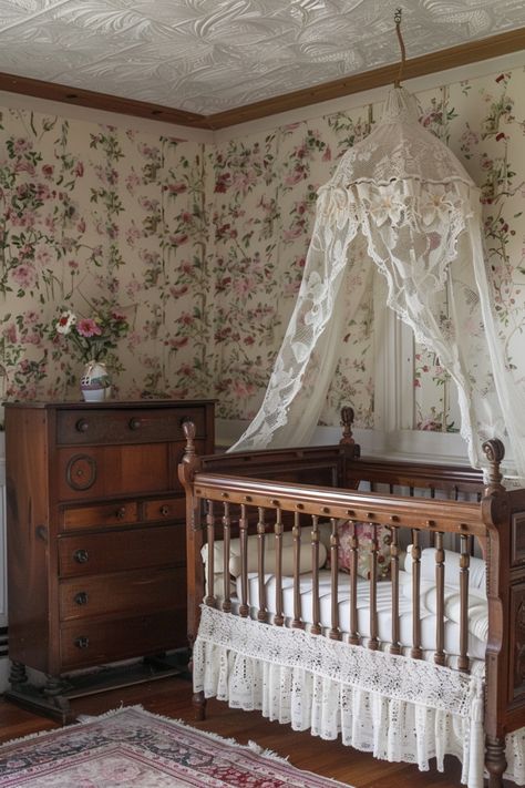 Infuse your nursery with nostalgic charm through vintage ideas featuring antique furniture, soft pastels, and classic patterns. Click to see more. Small Cozy Nursery, Vintage Baby Room Decor, Vintage Bunny Nursery, Baby Girl Vintage Nursery, Whimsical Nursery Room Inspiration, Baby Diy Projects Nursery, English Cottage Nursery, Aesthetic Baby Nursery, Boy Themed Nursery