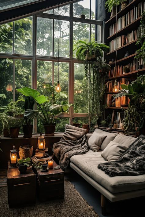 Forest Inspired Living Room, Loft With Plants, Design Catalog, Deco Nature, Dream House Rooms, Dream Living, Bedroom Green, Dream House Interior, Cozy Room