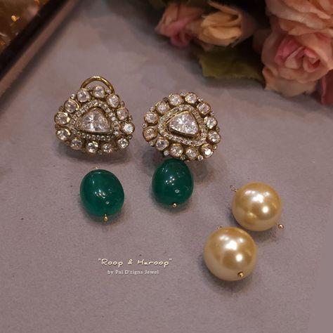 Roop & haroop moissanite polki studs Victorian Jewellery Designs, Polki Tops, Polki Studs, Moissanite Jewellery, Heavy Jewellery, Saree Function, Gold Earrings Models, Swarovski Pendant, Polki Earrings