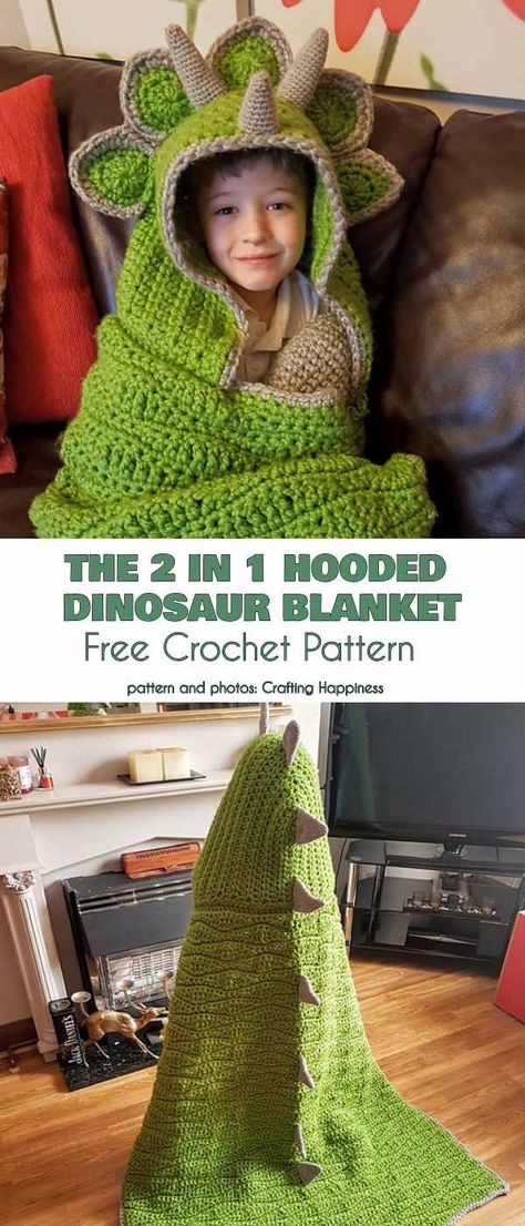 Dinosaur Blanket Crochet, Crochet Hooded Blanket, Crochet Kids Blanket, Crochet Dinosaur Patterns, Dinosaur Blanket, Crochet Dinosaur, Blanket Crochet Pattern, Kids Blankets, Crochet Motifs