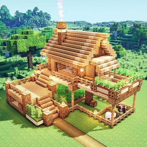 Chalet Minecraft, Minecraft Wooden House, Minecraft Cabin, Minecraft Small House, Minecraft Starter House, Construction Minecraft, Case Minecraft, Ideas Para Minecraft, Minecraft Houses Survival