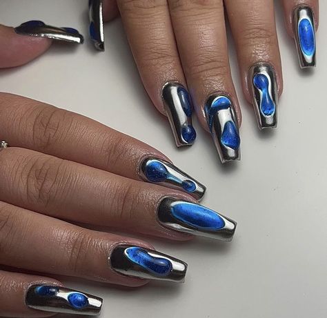 Blob Nails, Futuristic Nails, Nails Chrome, Mens Nails, Nails Arts, Airbrush Nails, Really Cute Nails, Soft Nails, Metallic Luster