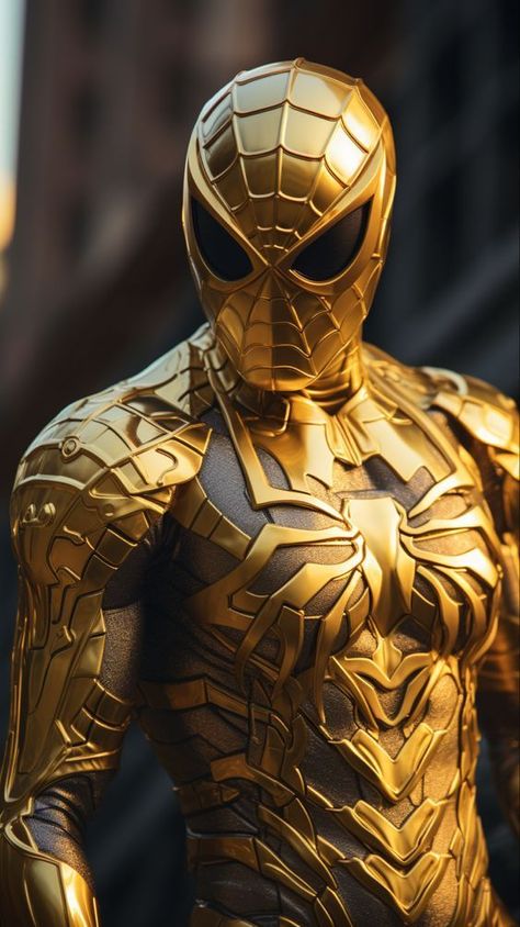 Follow for more Interesting Wallpapers<3! Spiderman Concept Suit, Gold Spiderman, All Spiderman, Marvel Statues, Image Spiderman, Image Moto, Panther Art, Marvel Superheroes Art, Amazing Spiderman Movie