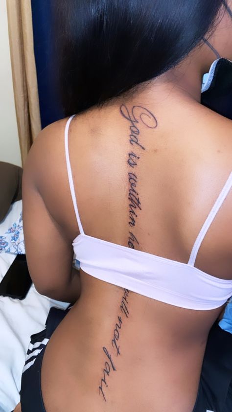 #spinetattooideas #blackgirl #tatoo Tattoo God Is Within Her, Unapologetic Tattoo, Spine Tattoos Black Women, Spine Tattoo Black Women, God Is Within Her She Will Not Fail Tattoo, God Is Within Her She Will Not Fail Tat, Spine Tattoos For Black Women, Back Tattoo Black Women, Tattoo God