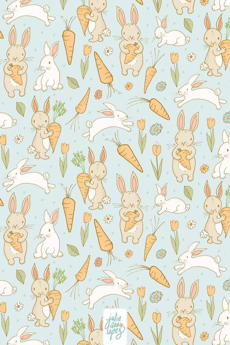 cute, sweet, animals, rabbits, year-of-the-rabbit, rabbit-illustration, illustrator, children's illustration, surface pattern, repeat, carrots, spring #bunnies Spring Bunnies, Rabbit Wallpaper, Rabbit Illustration, Julie Ann, Bunny Pattern, Children's Illustration, Jan 11, Childrens Illustrations, Sweet Animals