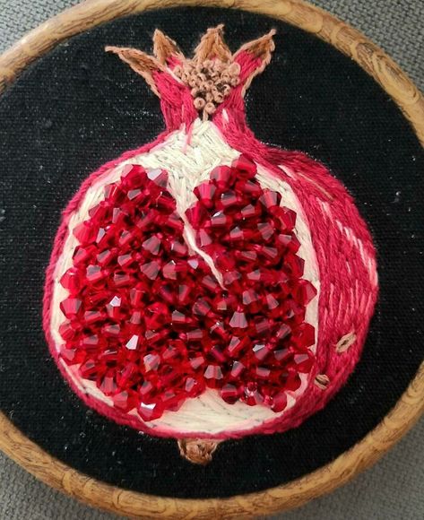 Beaded Pomegranate! Wondering If I Should Make It Into A Patch Pomegranate Art, Embroidery Crafts, Creativity Art, Patch Embroidery, Cotton Anniversary, Woodland Scene, Thread Painting, Hand Embroidery Art, Making Things