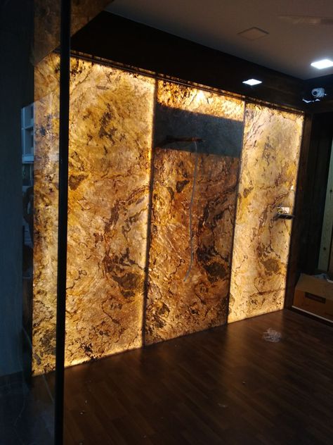 Onyx Marble Wall Interior Design, Backlit Stone, Backlit Onyx Wall, Onyx Light Wall, Backlit Onyx Stone, Flexible Stone Veneer, Gate Wall Design, Stair Lights, Temple Design For Home