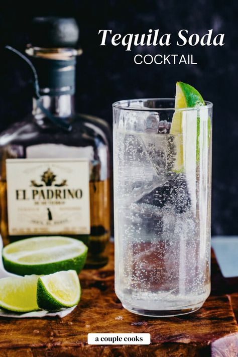 Tequila soda is an easy cocktail made in 1 minute! Combine tequila and soda water for a bubbly highball drink. #tequila #tequilasoda #easytequiladrink #tequilacocktail #cocktail #cocktailrecipe Red Wine Spritzer, Ranch Water Recipe, Tequila Drinks Easy, Friday Cocktails, Cocktails Tequila, Drinks Soda, Water Cocktails, Tequila Soda, White Wine Spritzer