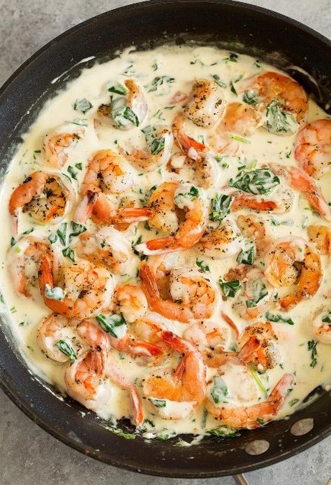 Receta Arroz con Camarones - Recetas De Cocina Spinach Florentine, Shrimp And Spinach Recipes, Creamy Spinach Sauce, Shrimp Spinach, Parmesan Shrimp, Shrimp Parmesan, Shrimp Dinner, Shrimp Recipes For Dinner, Creamy Parmesan